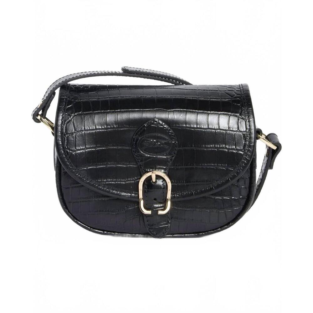 NEW LONGCHAMP 1980 croc embossed small crossbody bag in black